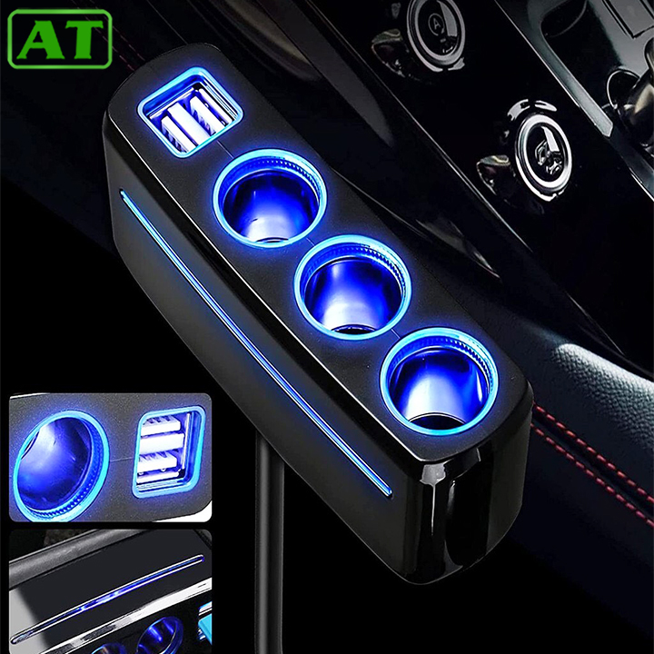 Bộ Chia Tẩu Sạc Ô Tô ,Xe Hơi 3 Tẩu - 2 Usb QC 3.0 Công Suất 120W Kết Hợp Led