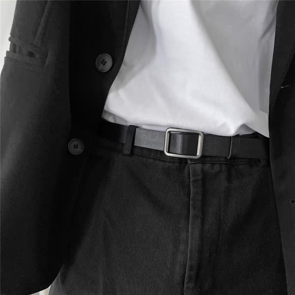 Thắt lưng nam nữ Hàn Quốc đơn giản mặt vuông BUCKLE Unisex da đẹp Dây nịt lưng thời trang Hàn Quốc bản 2.8cm Da Sần Cam