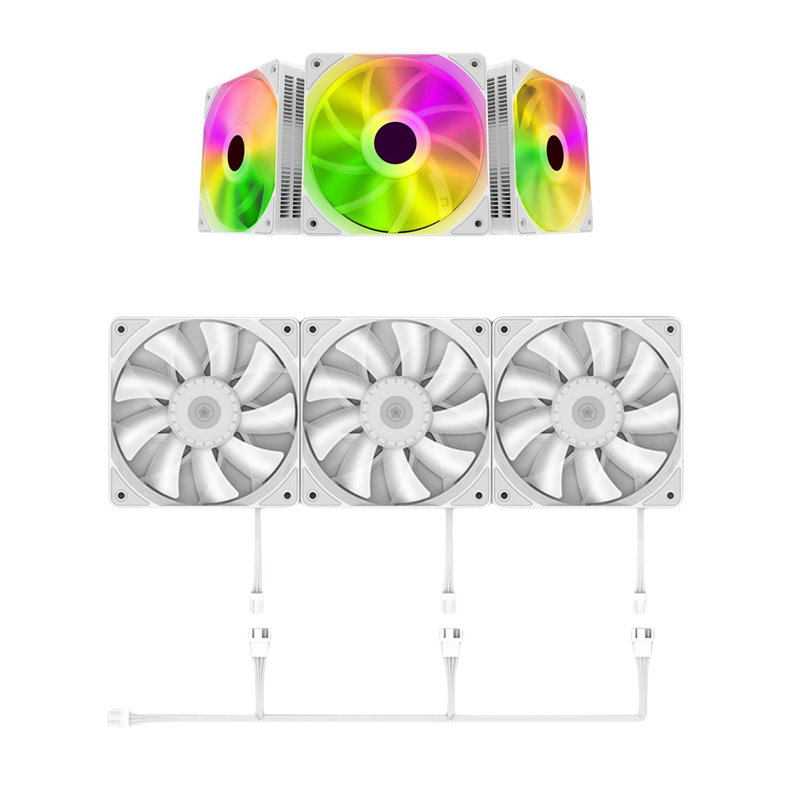3x 120mm Case Cooling Fan, 1200RPM RGB LED Lighting Computer Case Fans Professional Silent Liquid Radiator Heatsink, 12V DC PC Cooling 3Pin