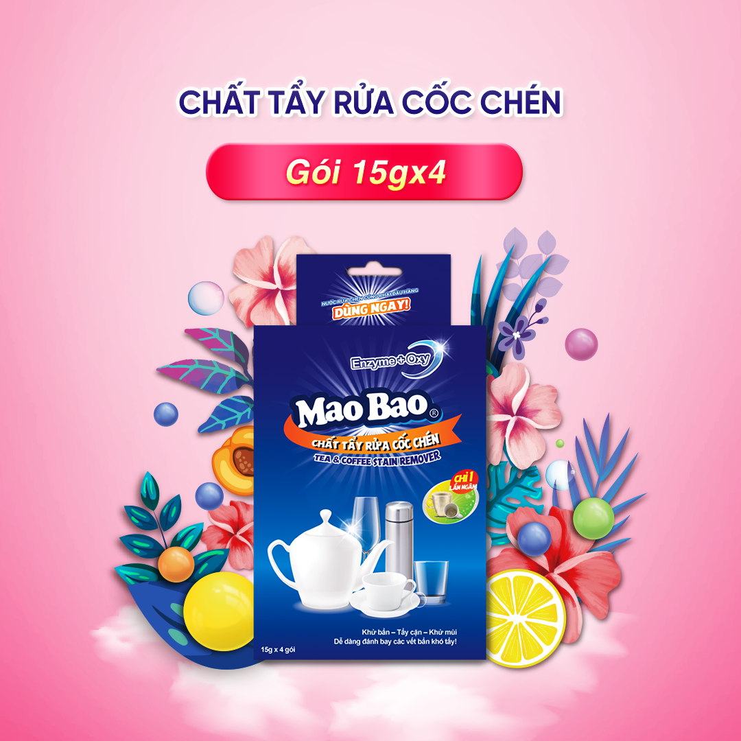 Chất Tẩy Rửa Cốc Chén Siêu Sáng Bóng Mao Bao 15g x4 gói