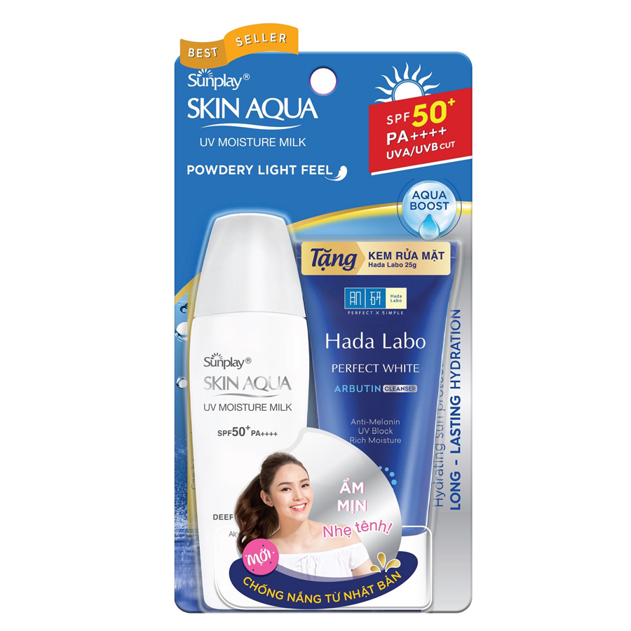 Sữa Chống Nắng Dưỡng Ẩm Sunplay Skin Aqua UV Moisture SPF50+ PA++++ (30g) + Tặng Kem rửa mặt Hada Labo 25g