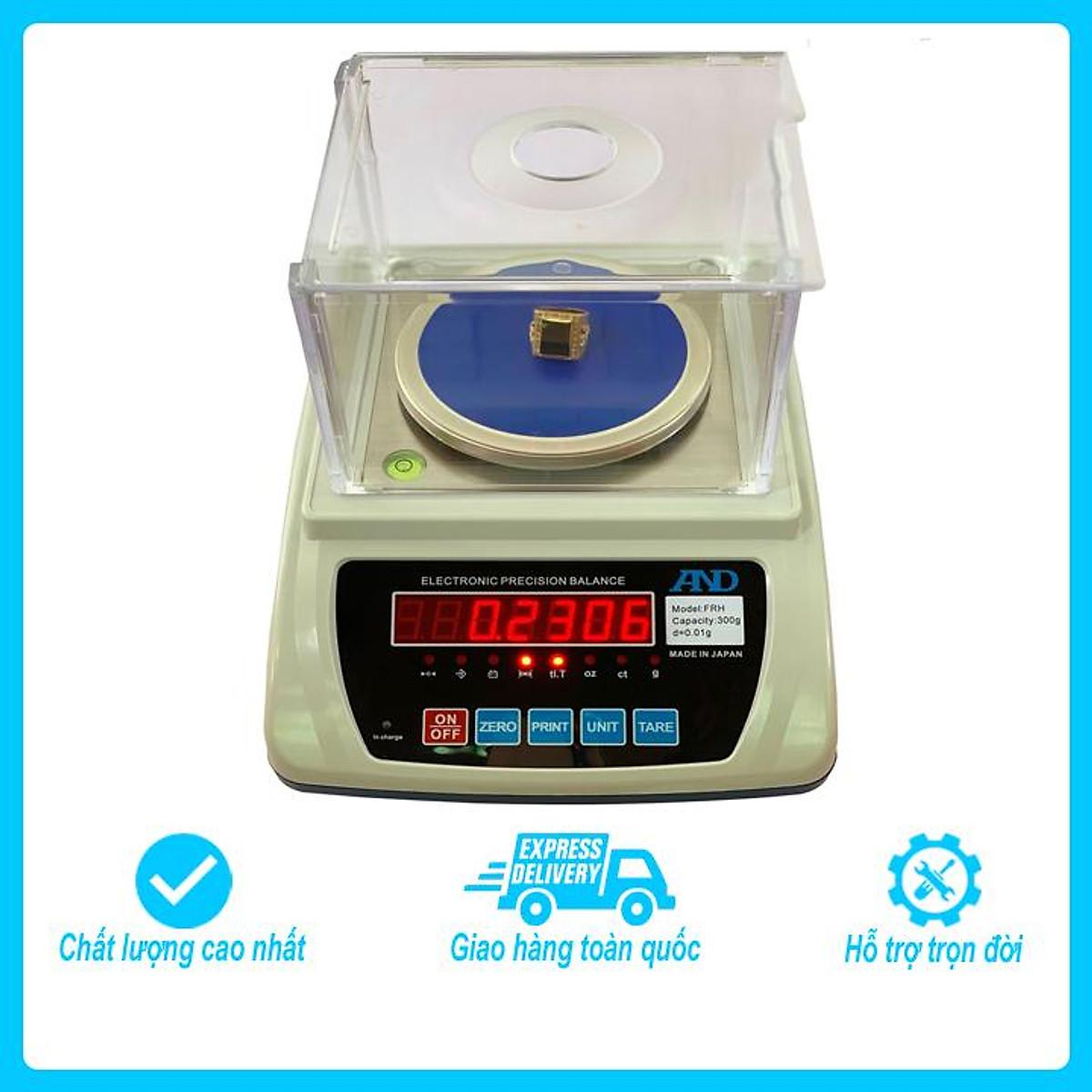 Cân điện tử kỹ thuật 2 số lẻ, AND FRH 600g/0.01g có độ nhạy cao dùng cân vàng, mủ cao su, hóa chất, thí nghiệm