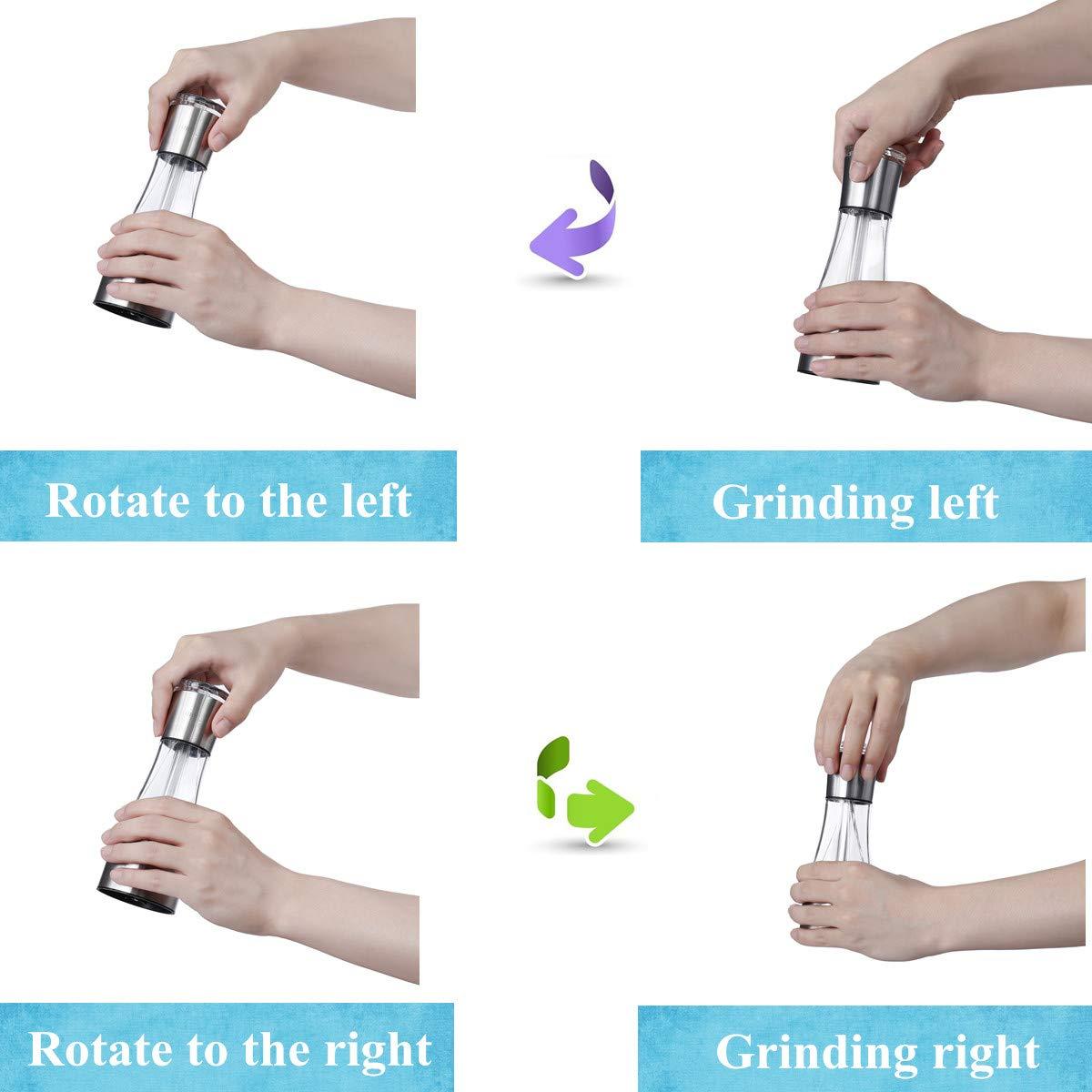Máy xay muối và hạt tiêu Máy xay gia vị 2 trong 1 và Máy xay muối thủ công Máy xay muối tiêu Kích thước hạt có thể điều chỉnh Máy xay muối và tiêu bằng thép không gỉ có gốm tích hợp