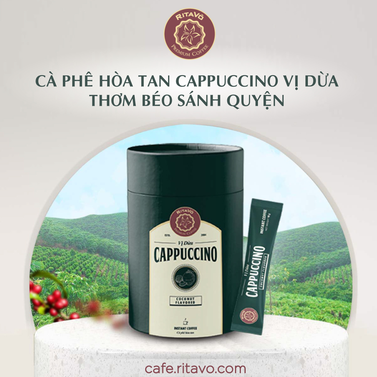 [GIẢM 25%] Cà phê hoà tan Rita Võ Cafe Cappuccino coconut [Hộp 216g x 12 gói]