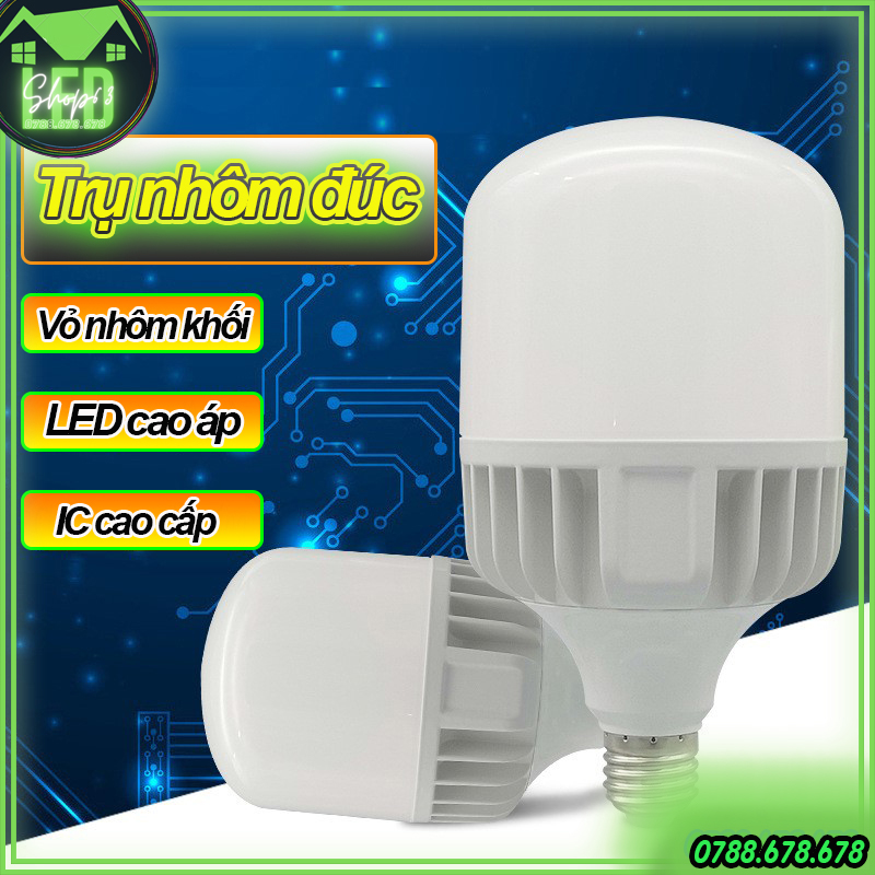 Bóng đèn LED trụ tròn cao cấp 20W 30W 40W 50W - vỏ nhôm đúc nguyên khối cực bền (ánh sáng trắng - chip LED cao áp siêu sáng)