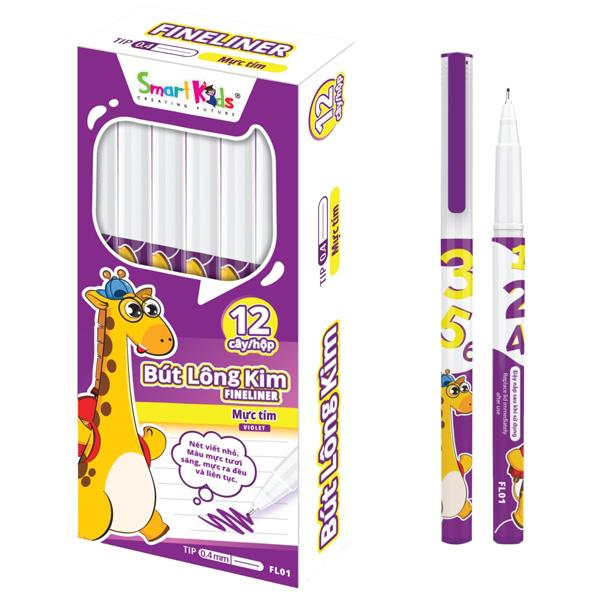 Hộp 12 Cây Bút Lông Kim Gira 0.4 mm - Smart Kids FL01 - Mực Tím