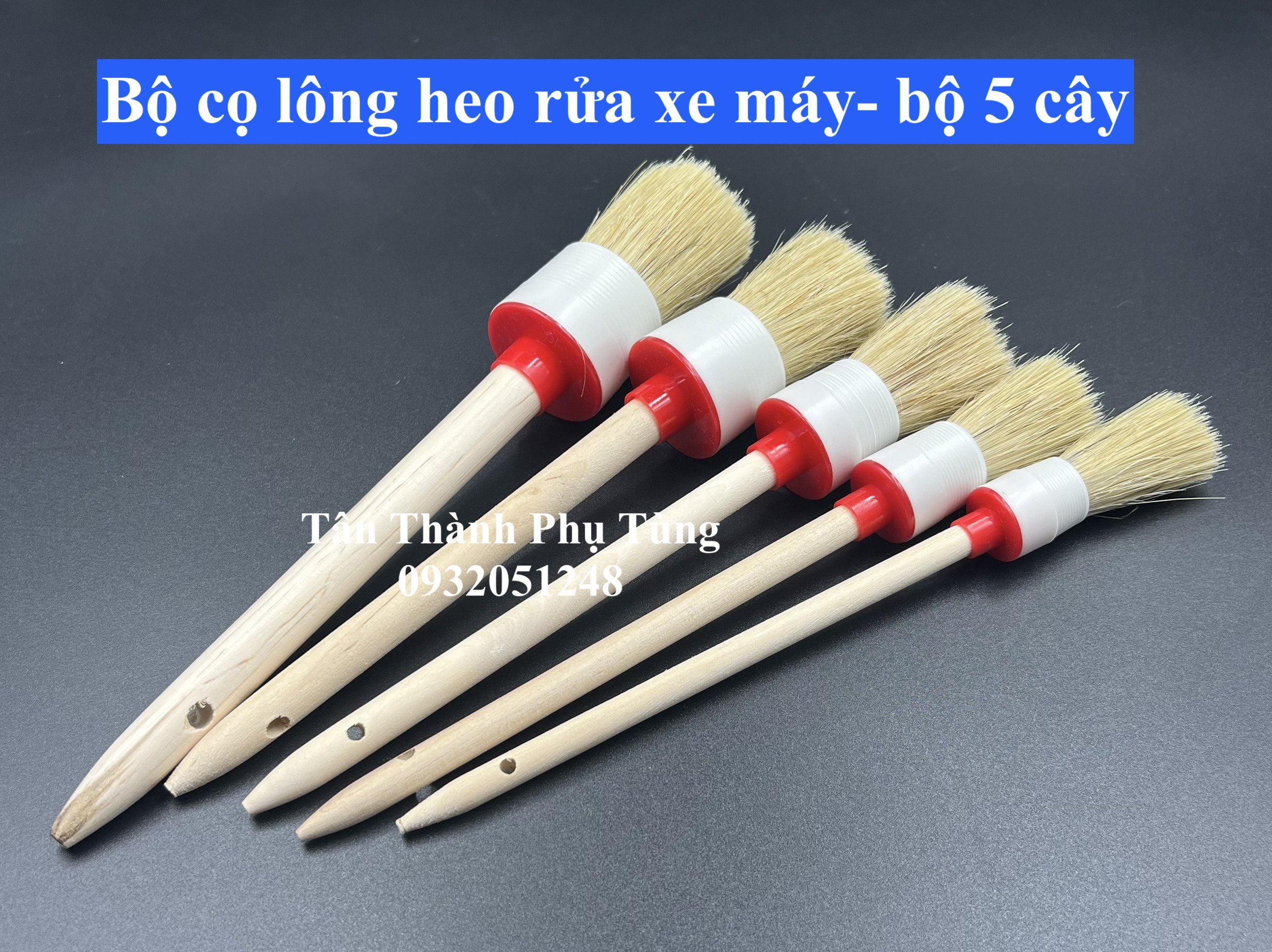 Bộ cọ lông heo rửa dành cho xe máy- Bộ 5 cây