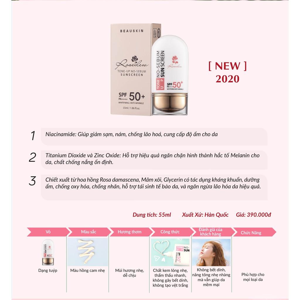 Kem Chống Nắng Kiềm Dầu, Nâng Tông BEAUSKIN RoseDew Toneup No Sebum Sunscreen SPF 50+/ PA++++ 55ml - 00007