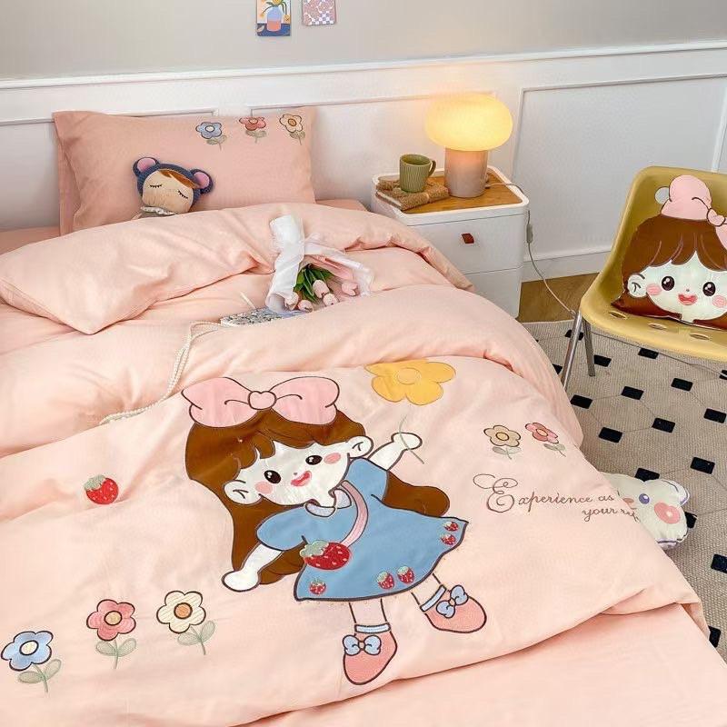 Bộ Chăn Ga Gối Cotton Linen Disney Hàng Nhập Khẩu 5Món Dễ Thương
