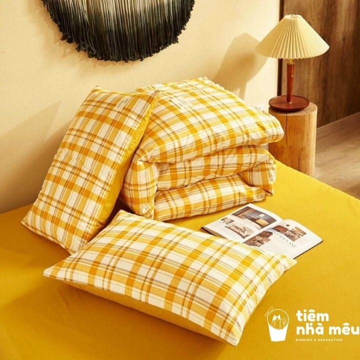 Bộ Chăn Ga Gối Cotton Tici m6/m8/2m-Tiệm Nhà MêuSet 4 Món Cotton Tici Kẻ Caro Vintage Phong Cách Hàn Quốc Dày Dặn Miin