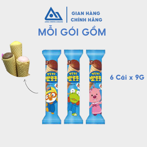 Bánh kem ốc quế Pororo Hàn Quốc 54g, bánh ăn vặt cho bé đủ vị chuối socola dâu sữa chua An Gia Sweets Snacks