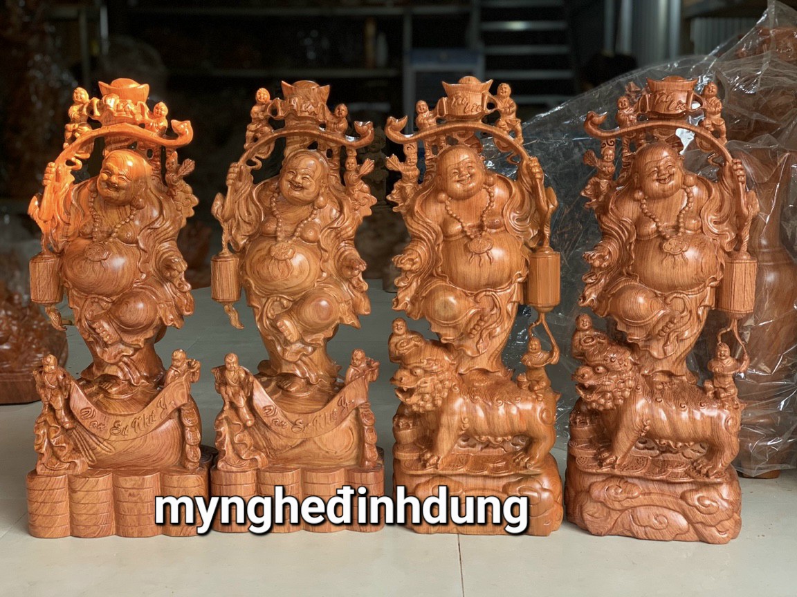 Tượng phật di lặc ngũ phúc trấn nghê bằng gỗ hương đá kt cao 60cm