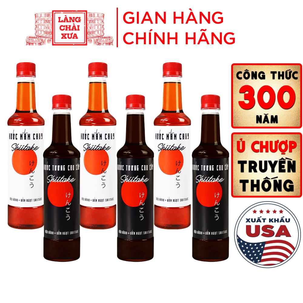 Đặc Sản Phan Thiết - Combo 3 Nước Tương Shiitake Và 3 Nước Mắm Shiitake Chai Nhựa Cao Cấp 525Ml Từ Nấm Ngọt Shiitake Và Đậu Nành Nhật Bản