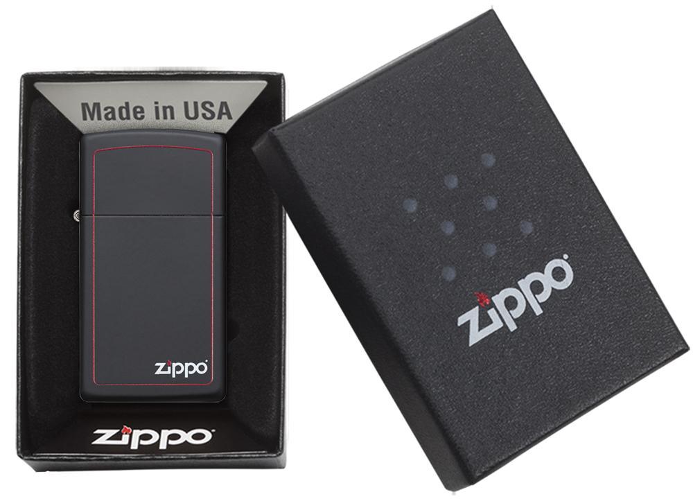 Bật Lửa Zippo Black Matte with Zippo Logo And Border Slim 1618ZB