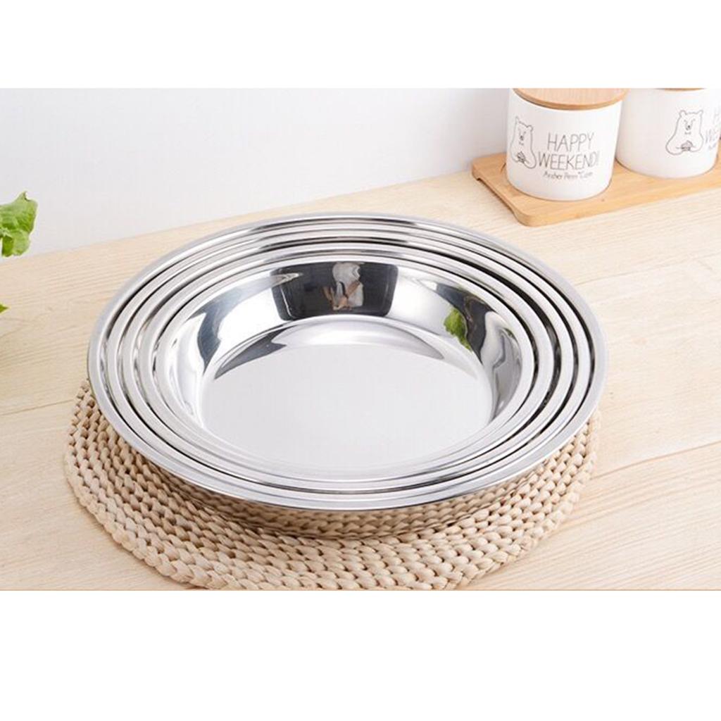 Hotel Stainless Steel Dinner Plate Dish for Salad BBQ Insulated New 24cm