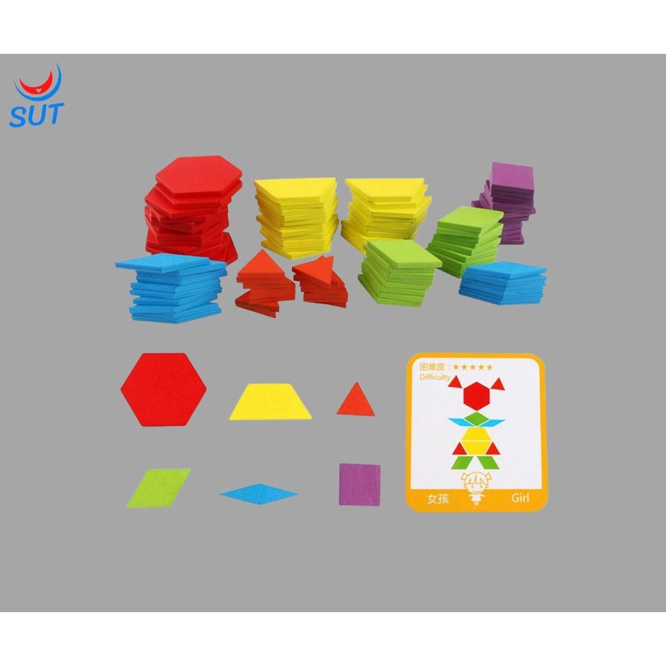 Bộ ghép hình Pattern Block bằng gỗ 130 chi tiết - Đồ chơi giáo dục an toàn cho bé từ 3 tuổi phát triển trí tuệ