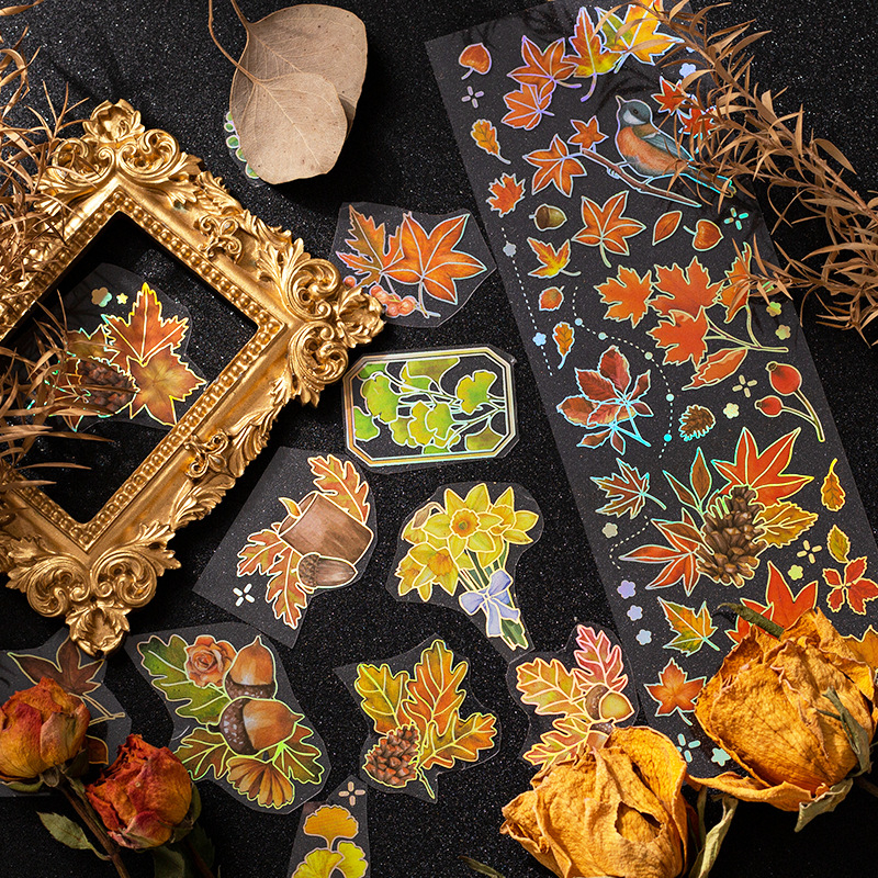 Set 3 sticker dài có ánh nhũ Melody of Leaves trang trí sổ tay, album, điện thoại cute dễ thương B184