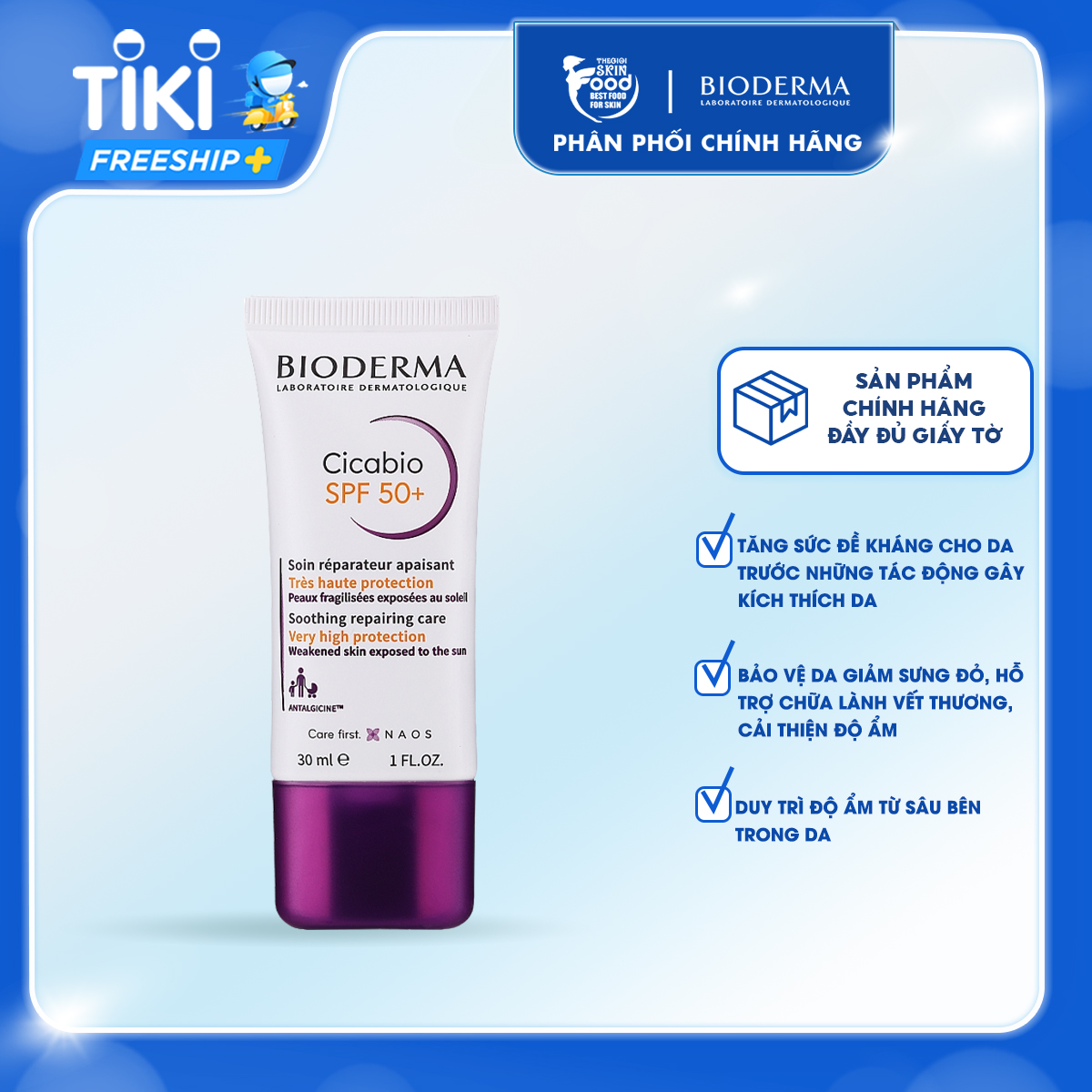 Kem Dưỡng Chống Nắng, Phục Hồi Da Tổn Thương Bioderma Cicabio SPF50+