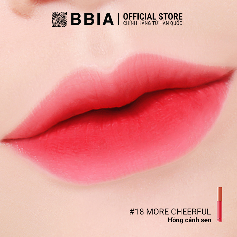 Son kem lì Bbia Last Velvet Lip Tint - 18 More Cheerful 5g (Màu hồng tươi)