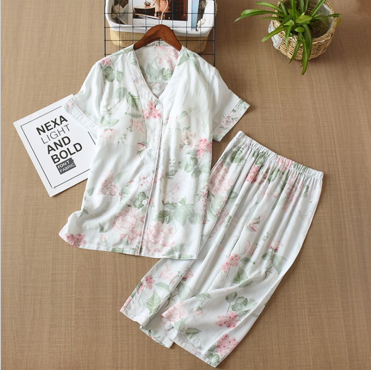 Bộ Đồ Pijama Nữ Mặc Nhà Ngắn Tay Azuno ABN2606 Chất Liệu Cotton Lụa Có Lót Ngực Tiện Lợi Cho Mùa Hè