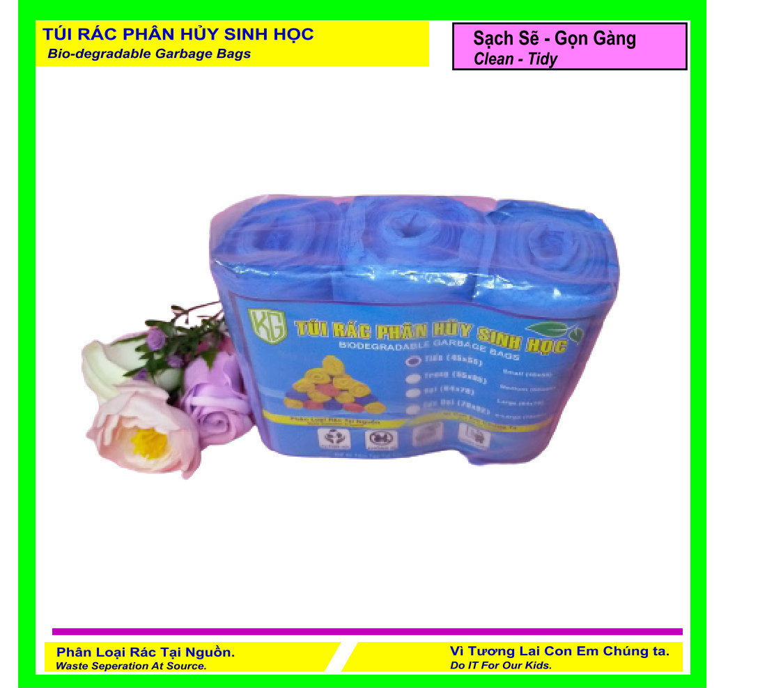 Set 1 Kí Bao Rác Tự Hủy Sinh Học - Phân Hủy Sinh Học - Dạng Cuộn - 4 Size - MÀU XANH BIỂN/ Set 1 Kilograms Of Bio-degradable Trash Bags - In Rolls - 4 Sizes - COLOR BLUE