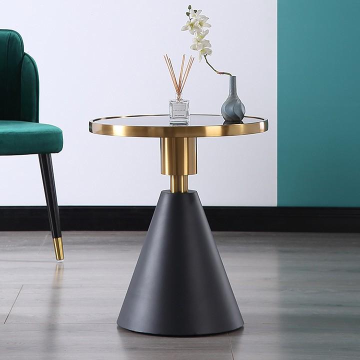Bàn trà tròn mặt đá Titan khung thép mạ vàng sang trọng - Bàn góc sofa uống trà coffee decor trang trí phòng khách đẹp