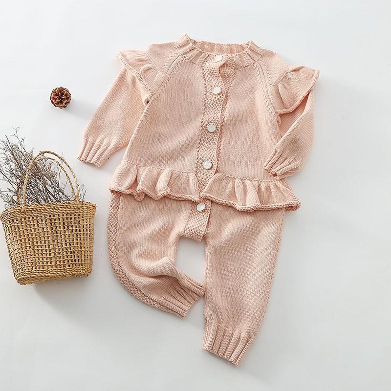 MILANCEL 2021 Thu Quần Áo Dài Đan Áo Liền Quần Jumpsuit Ren Bé Gái Trang Phục Hàn Quốc Sơ Sinh Áo Liền Quần Cho Bé Gái Quần Áo - 3-6M