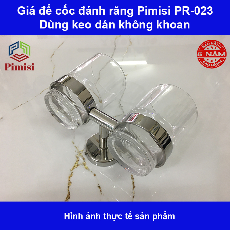 Giá để cốc đánh răng dán tường Pimisi inox 304 dùng làm kệ đựng ly và bàn chải đánh răng trong nhà tắm dán bằng keo không cần khoan | Hàng chính hãng