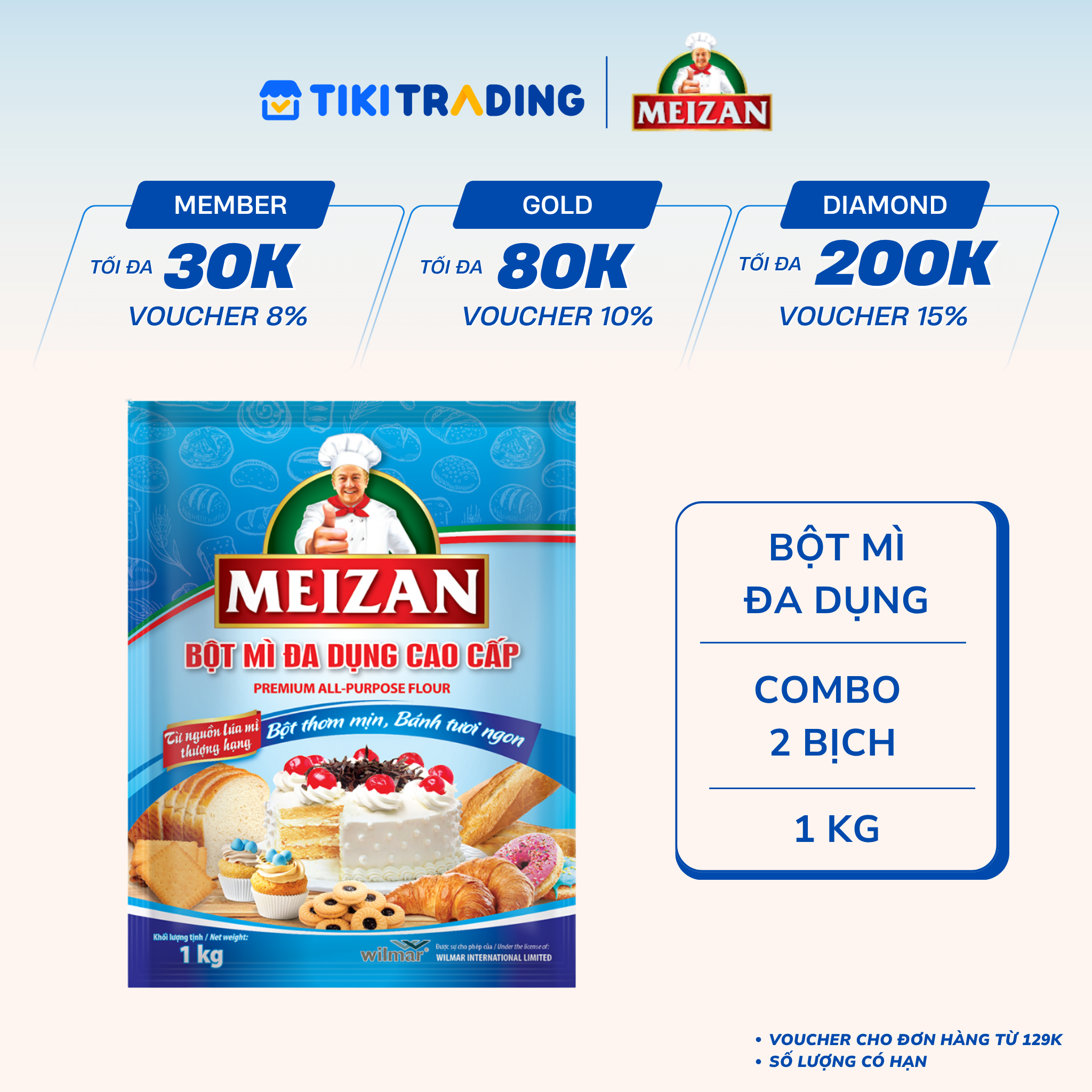 Combo 2 bịch Bột Mỳ Đa Dụng Meizan 1kg