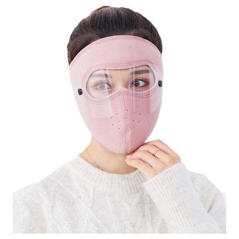 Khẩu trang ninja vải nỉ kính bảo vệ mắt dán gáy che kín tai chạy xe phượt nam nữ - khau trang ni - Nâu có kính
