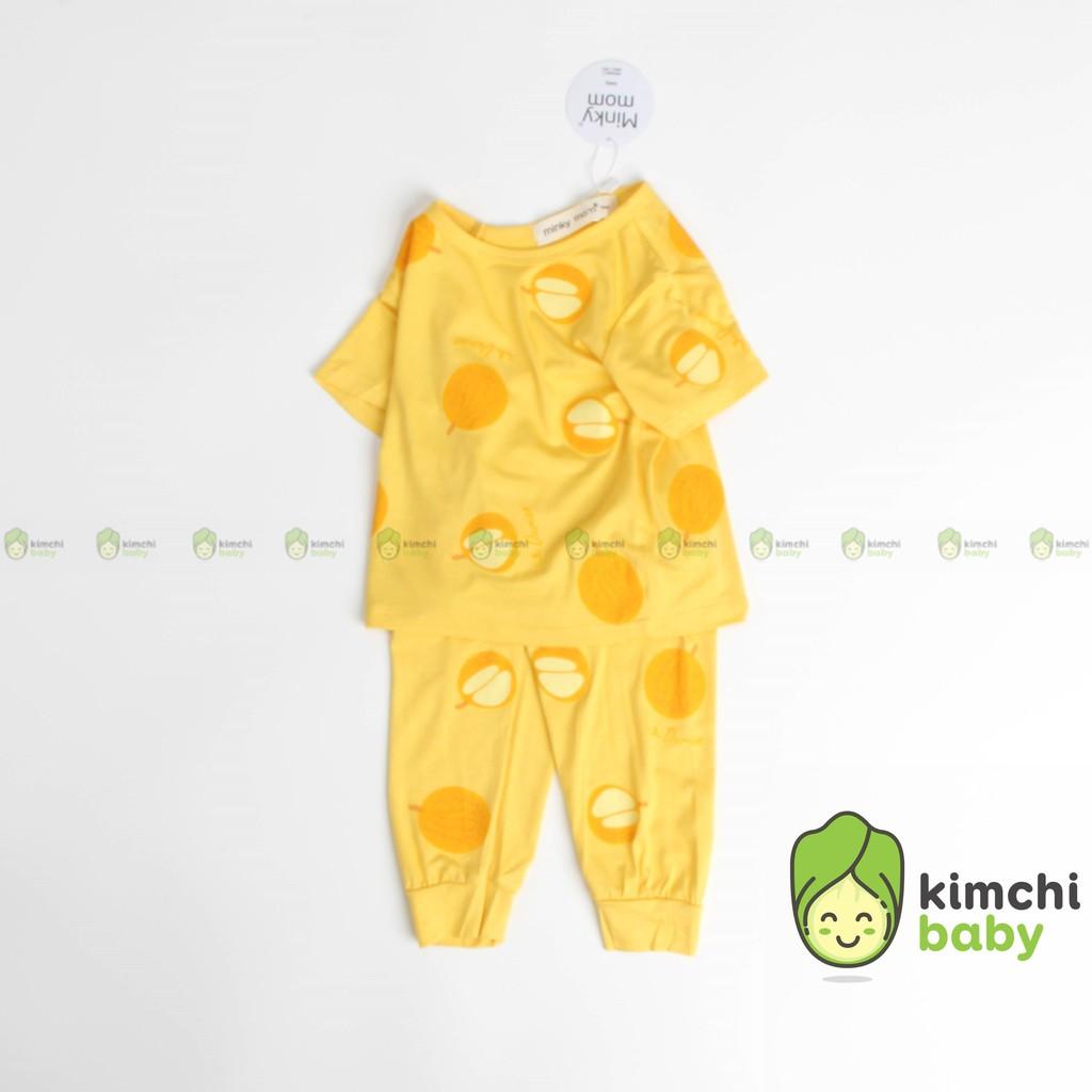 Đồ Bộ Bé Trai, Bé Gái Minky Mom Vải Thun Lạnh Họa Tiết Trái Cây Hoa Quả In Chìm, Bộ Dài Tay Thu Đông Cho Bé MKMTD2106