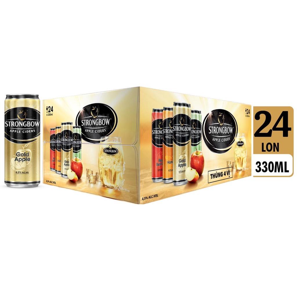 Thùng 24 lon Bia Hoa Quả Lên Men Strongbow Mix Vị 330ml 