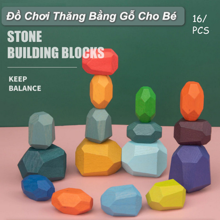 Đồ Chơi Thăng Bằng Gỗ cho bé Balance 16 Blocks Colorful