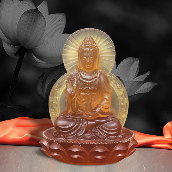 Tượng Quan Thế Âm Bồ Tát bằng Lưu Ly – có 2 mặt để trang trí xe ô tô