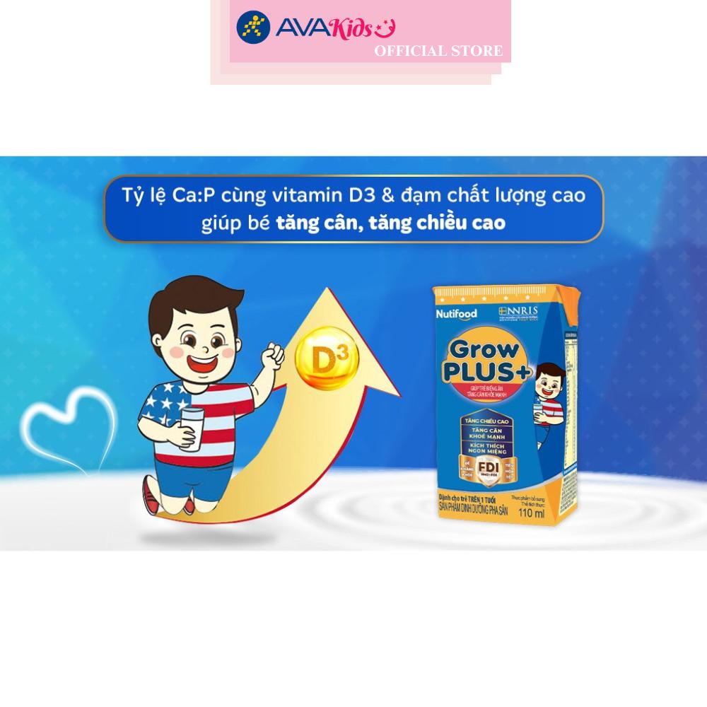 Thùng 48 hộp sữa pha sẵn Nutifood GrowPLUS+ xanh hương vani 110 ml cho trẻ biếng ăn (từ 1 tuổi)