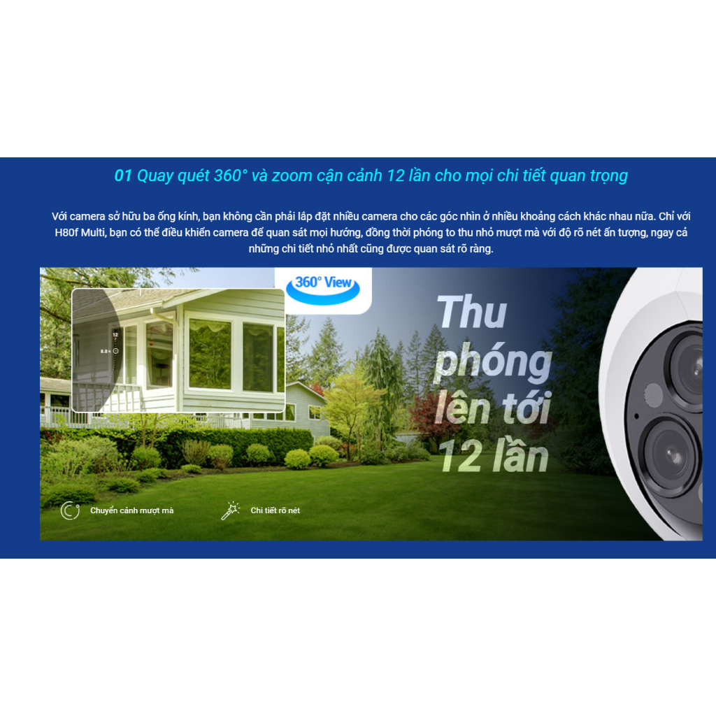 Camera WiFi EZVIZ H80F 3 ống kính 2K 4MP siêu nét cả ngày lẫn đêm, có màu đêm, AI phát hiện người - Hàng chính hãng