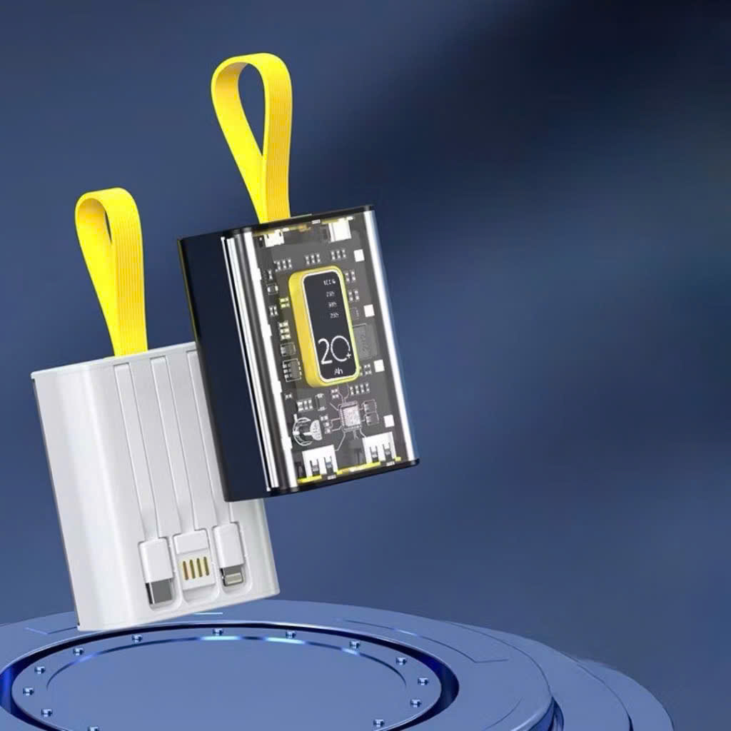 Sạc Dự Phòng 20000mAh Dung Lượng Pin Lớn Vỏ Trong Suốt Tích Hợp Dây Sạc Nhanh Cho Nhiều Thiết Bị có đèn báo, phát sáng - HÀNG CHÍNH HÃNG