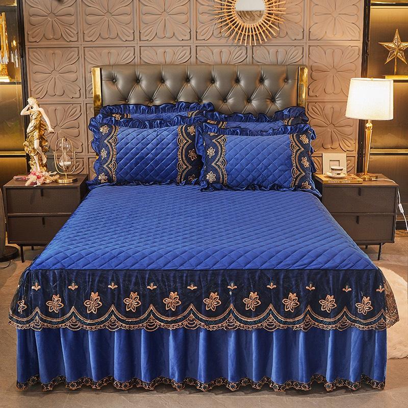 Bộ Ga Gối nỉ tuyết trần phối viền bèo công chúa trần phủ viền bèo ren