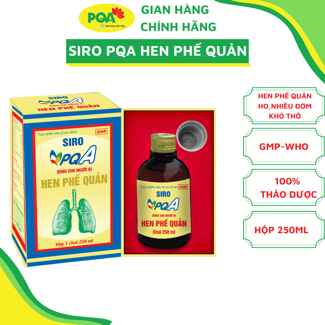 Siro Hen Phế Quản PQA Thành Phần Từ Thiên Nhiên Hỗ Trợ Bổ Phế, Giảm Ho, Long Đờm Và Khó Thở Hộp 250ml