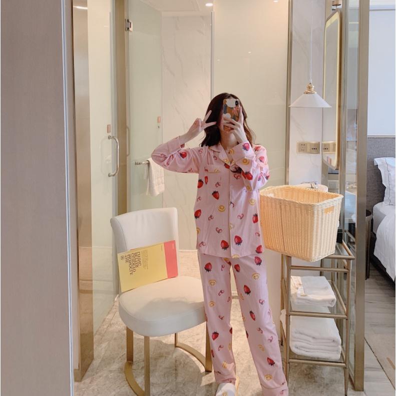 Bộ pijama nữ cotton tay dài quần dài xuân hè thu màu sắc ngọt ngào dễ thương BK08