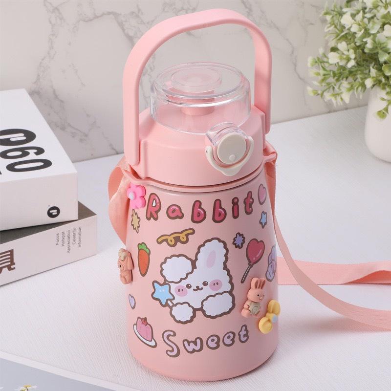 Bình Giữ Nhiệt Cute Có Ống Hút Inox 304 Cao Cấp Không Rỉ 800ml Tặng Kèm Sticker