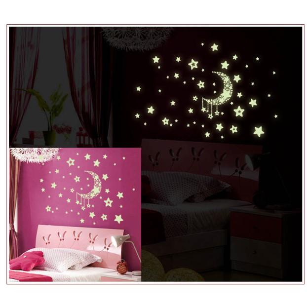 Decal trang trí trăng sao dạ quang