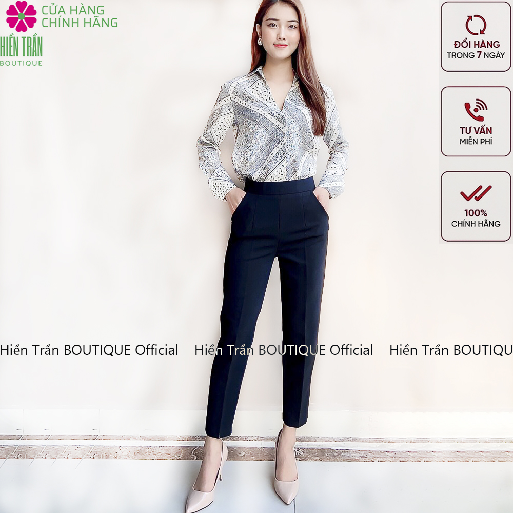 Quần baggy nữ Hiền Trần BOUTIQUE cạp chun sau, quần baggy vải công sở, cạp cao form dáng chuẩn, chất vải cao cấp