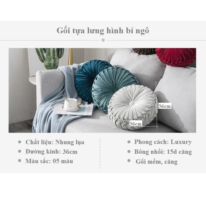 Gối tựa lưng sofa đệm tròn ngồi bệt hình bí ngô bánh xe sang chảnh, vải nhung cao cấp