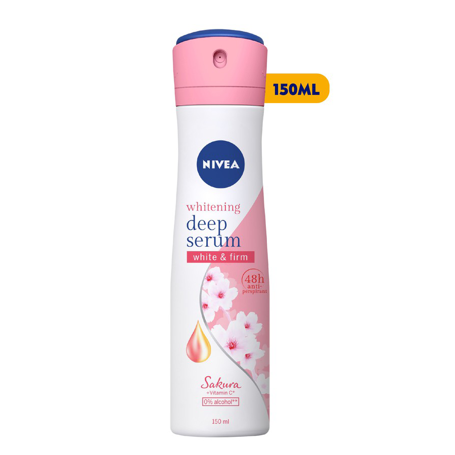 Bộ Đôi Xịt và Lăn Ngăn Mùi Nivea Serum Trắng Mịn Hương Hoa Anh Đào Sakura (150ml+40ml)