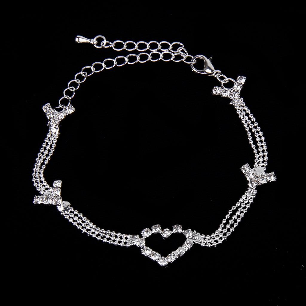 4-7pack Lady Anklet Ankle Bracelet Beads Chain Crystal Rhinestone Heart Silver