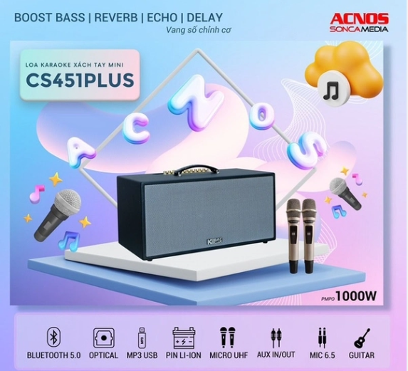 Loa Karaoke Acnos CS451 Plus - Kèm 2 Micro Không Dây - Hàng Chính Hãng Phân Phối SơnCaMedia