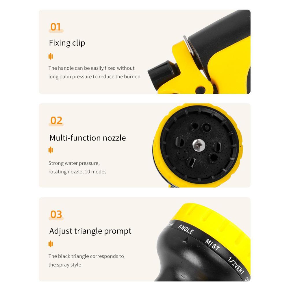 Garden Hose Nozzle Multi-functional Adjustable Nozzle High Pressure Hose Water Sprinkler Nozzle 10 Spray Modes