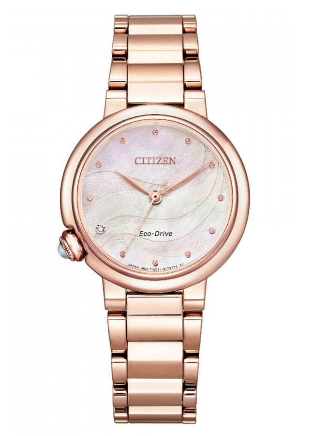 Đồng Hồ Nữ Citizen Đính Kim Cương Dây Thép Không Gỉ EM0912-84Y - Mặt Xà Cừ (Sapphire)