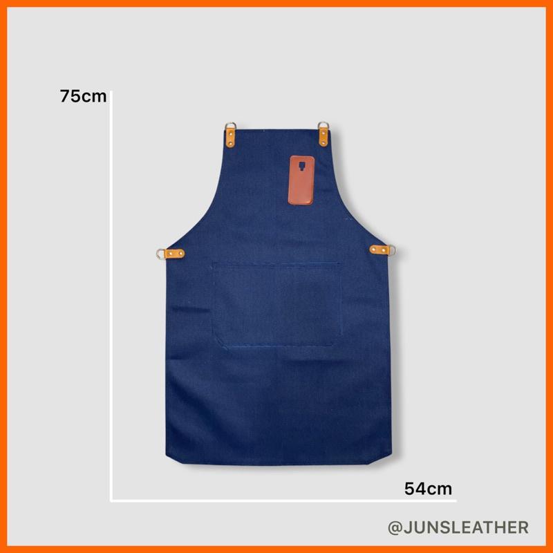 Tạp dề pha chế vải canvas dây da của Junsleather phối da bò cao cấp dành cho Barista/Bartender quán cà phê